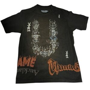Travis Scott Black Graphic Tee with U Skull Motif New